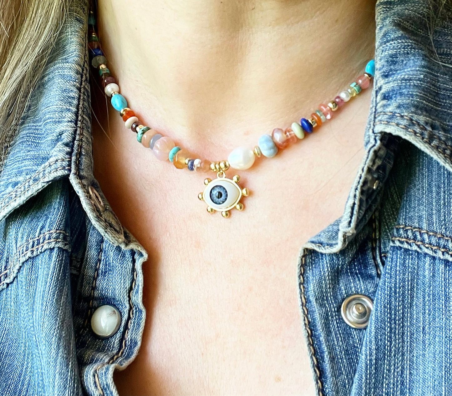 Semi Precious Stone Eye Necklace