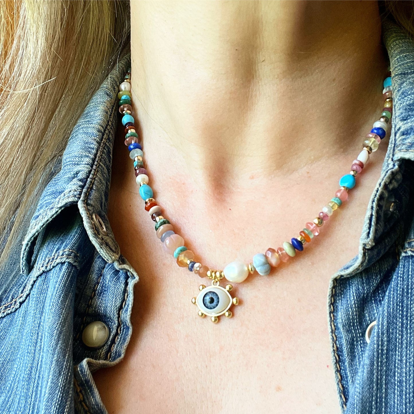 Semi Precious Stone Eye Necklace