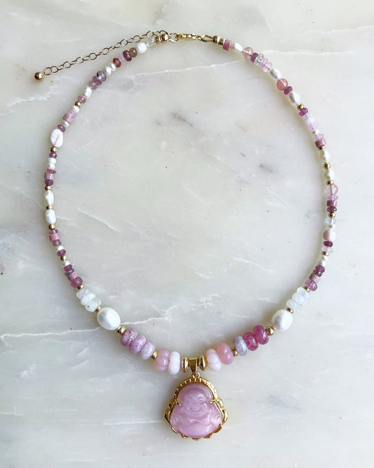 SALE Pink Semi Precious Stone Buddha